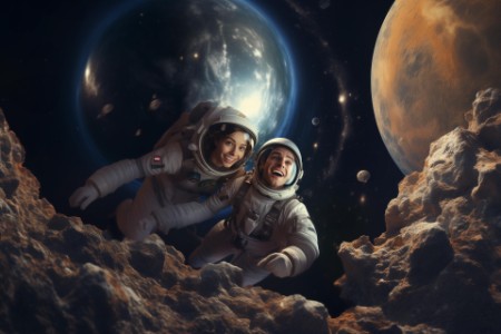 Zwei Astronauten im Weltall