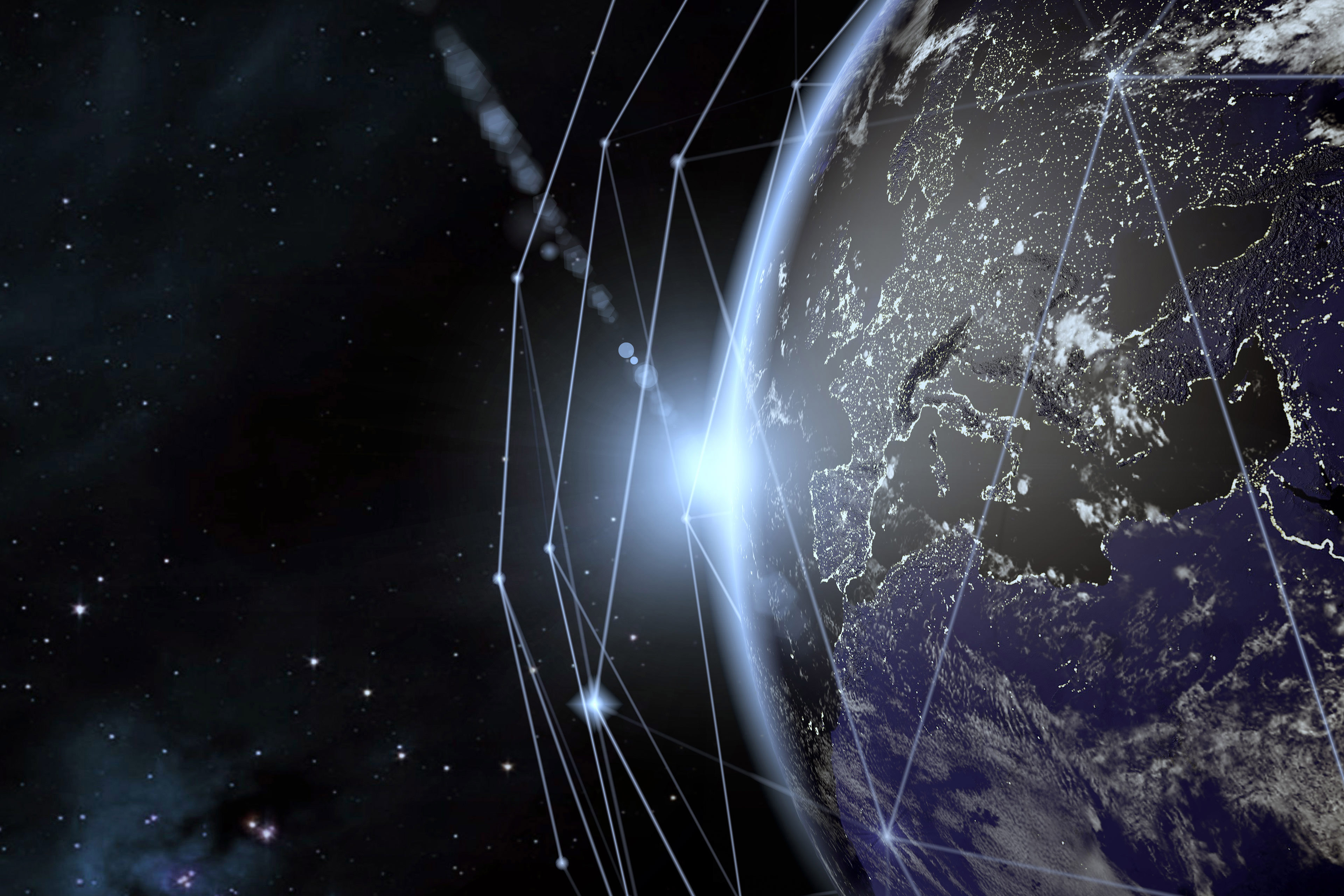 Earth View From Space With Global Communication Network