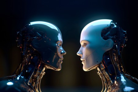 Humanoide Roboter, die sich gegenüberstehen, Illustration