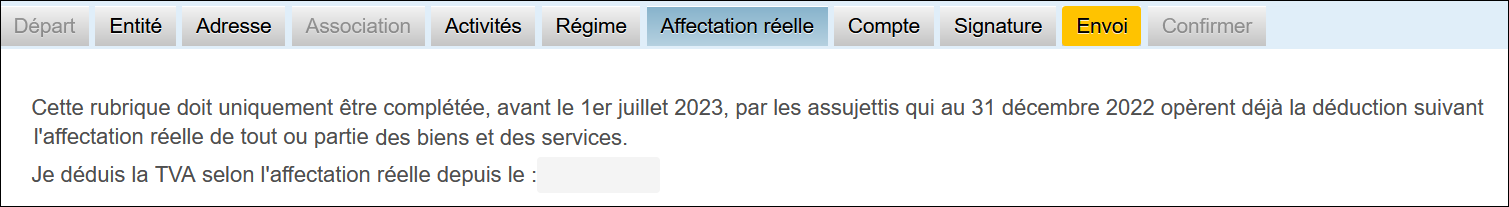 “Affectation réelle” tab of the new e-604 form