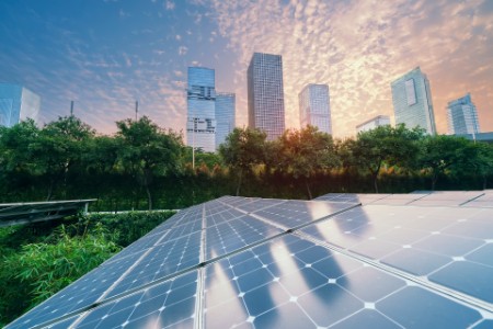 solar power plant in modern city