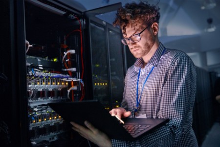 Man working at server