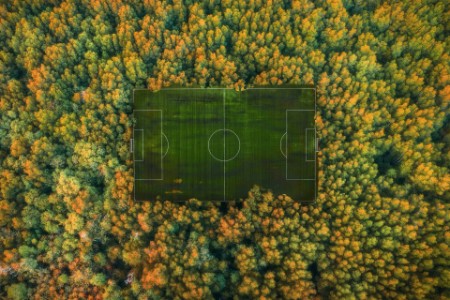Aerial View of secret soccer field in forest
