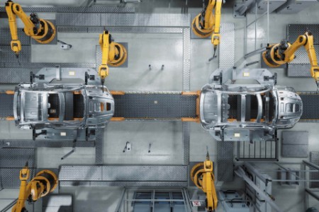 Autofabrik in der Luft 3D Konzept