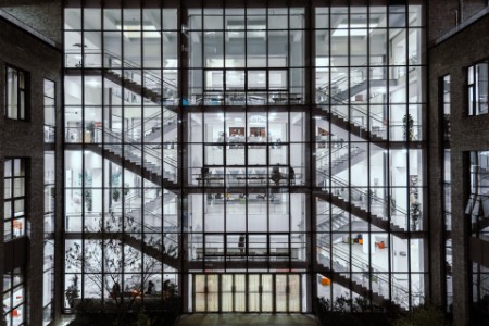 inside the office building at night