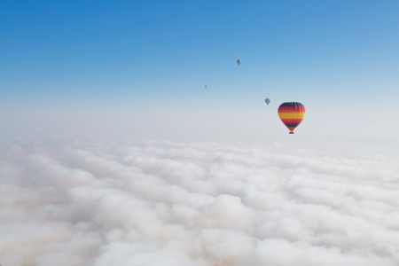 Dubai hot air balloons in fog
