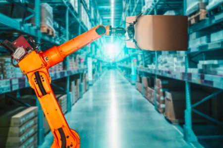 robotic hand an a warehouse