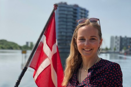 Photo of  chiara in boat with danish flag