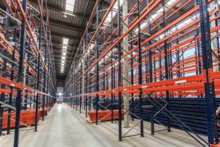 Warehouse view with empty racks