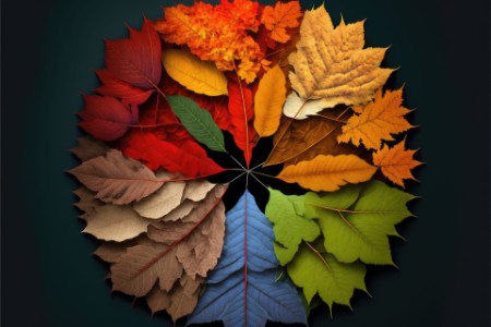 Picture of colorful autumn brown leaves, arranged in a circle.