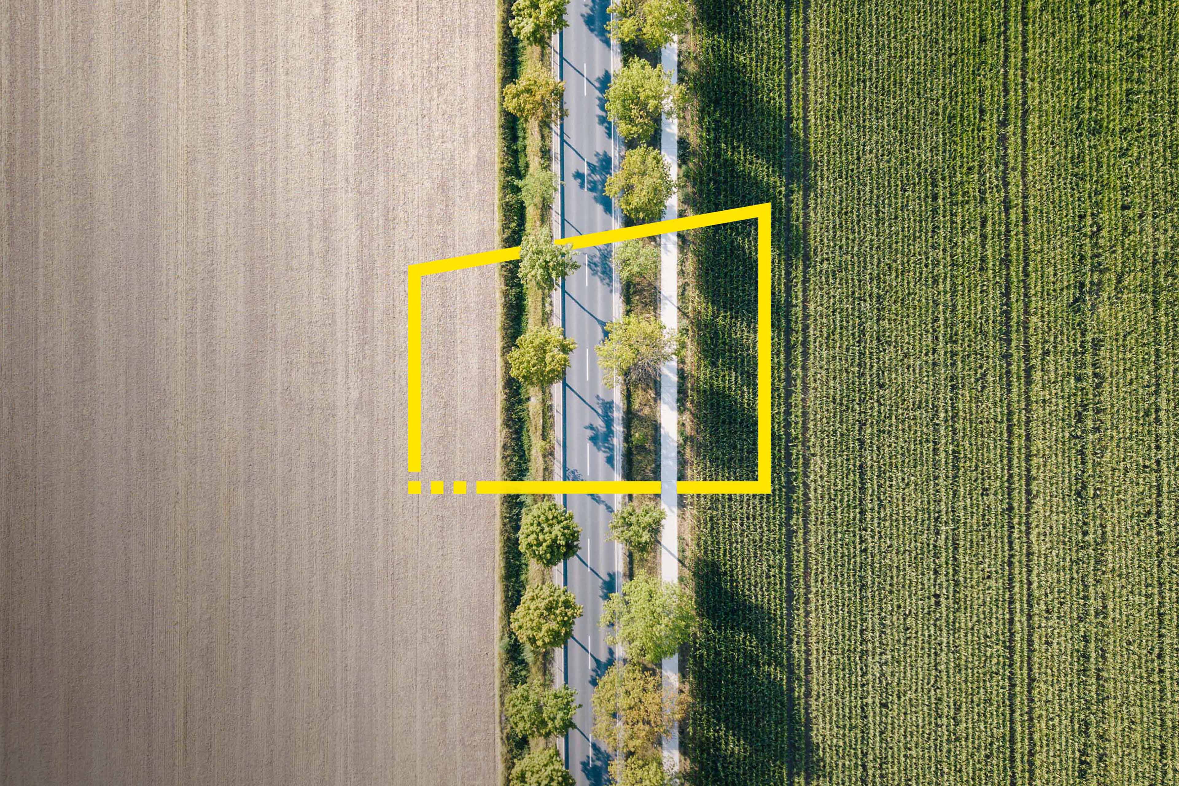 High angle picture of road between two fields germany