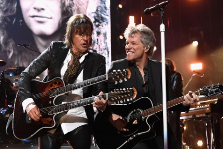 Richie Sambora and Jon Bon Jovi perform at the 33rd annual Rock and Roll Hall of Fame induction ceremony