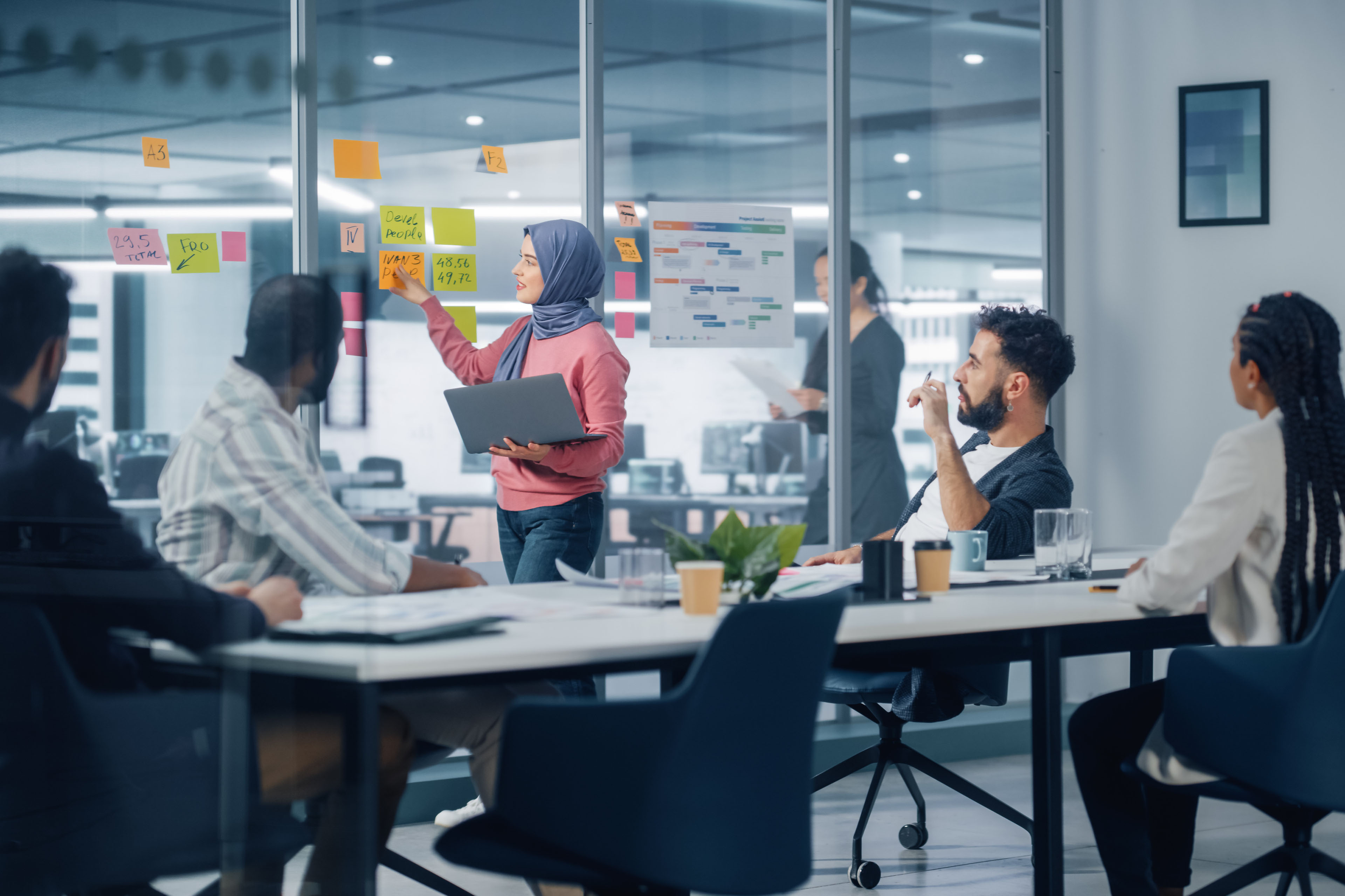 Businesswoman Wearing Hijab Leads Meeting