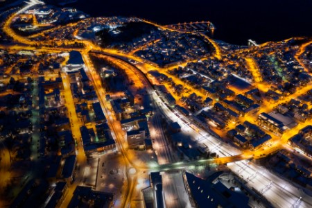 Night view of Narvik cityscape, Norway