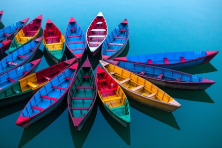 colorful boats parked 