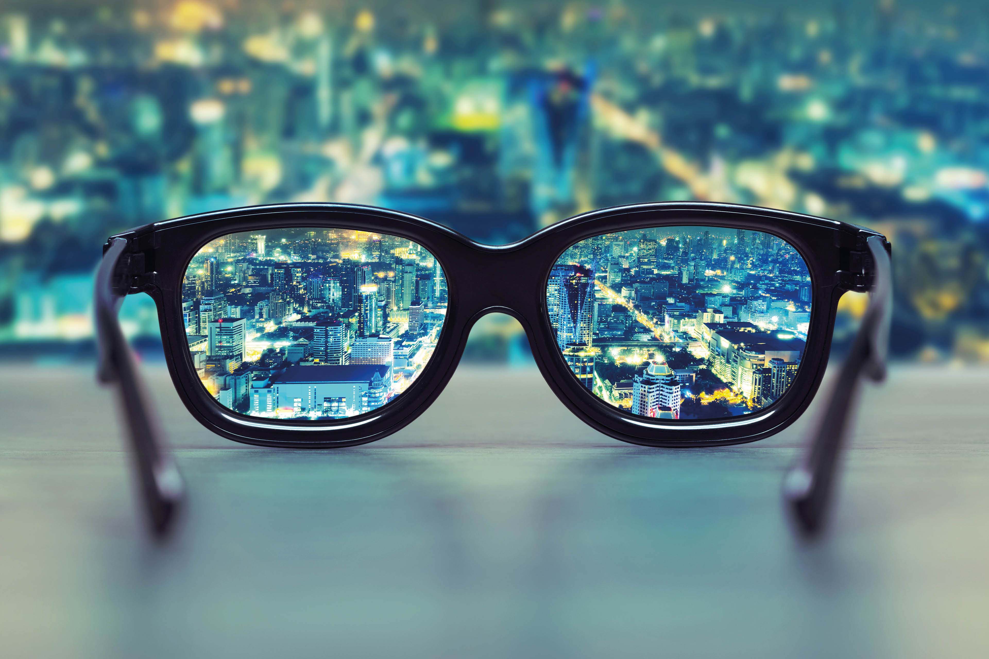 Glasses frames focused on city