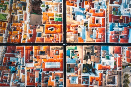 Aerial view of the colorful roofs in the old town of Cadiz