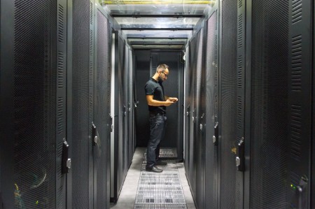 Man in computer server room