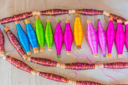 Colorful silk yarn weaving work