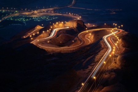 high angle view of light trails in desert