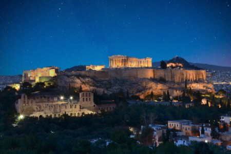 view of athens at night