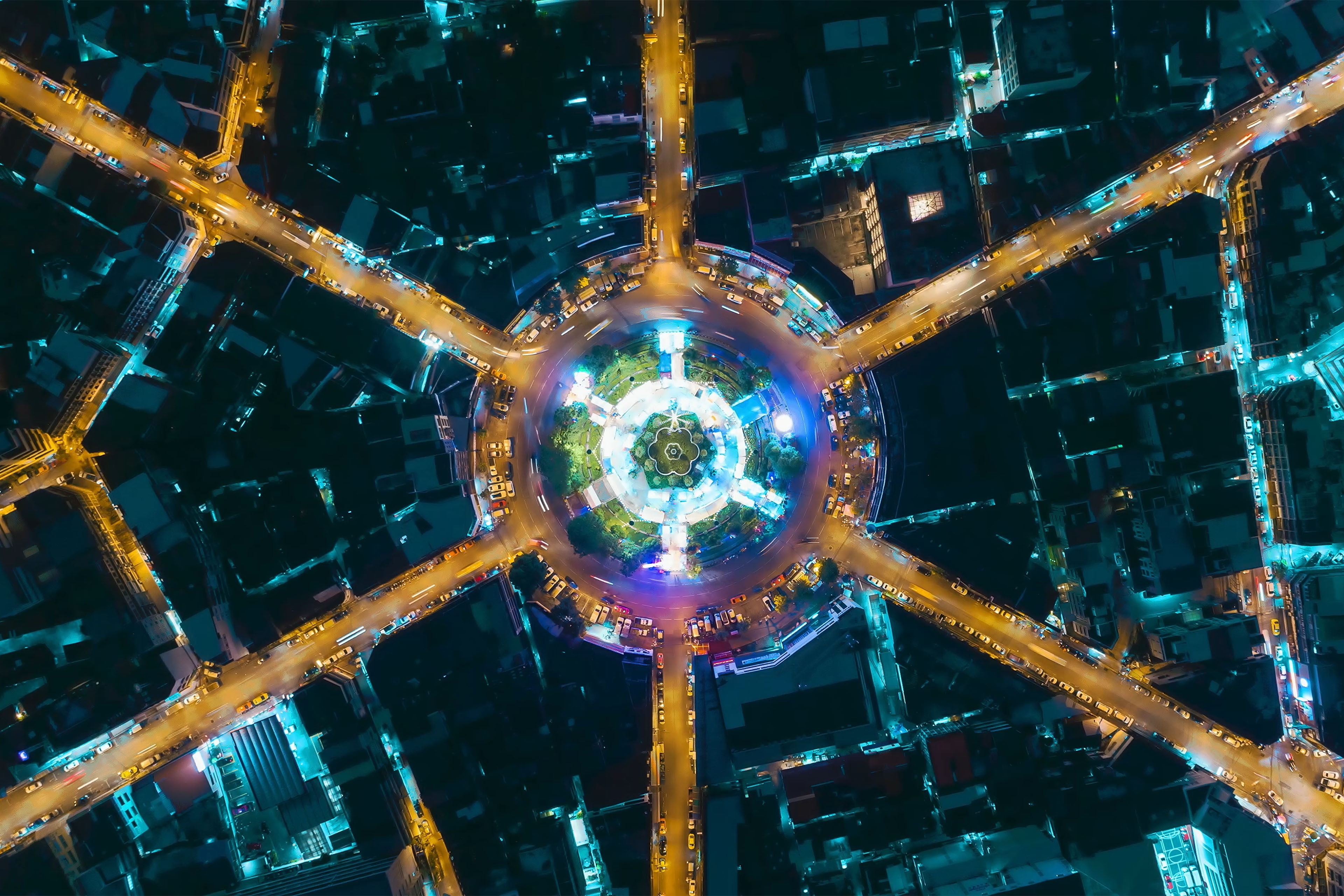 Hyper lapse aerial view of a roundabout Thailand still