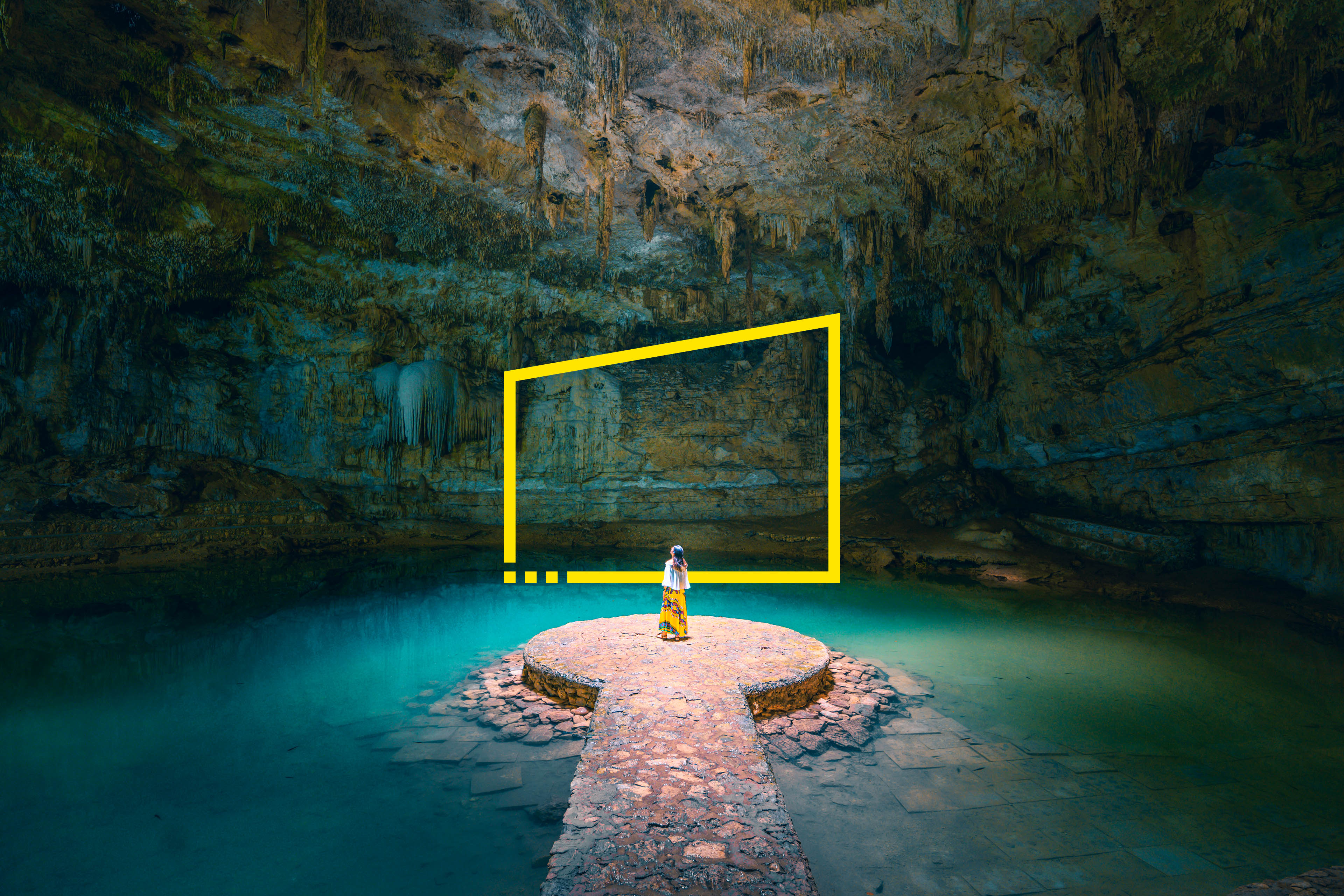 woman standing alone in a cenote in Mexico.jpg