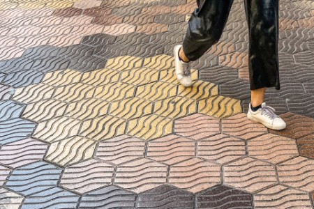 Hexagonal tiled sidewalk