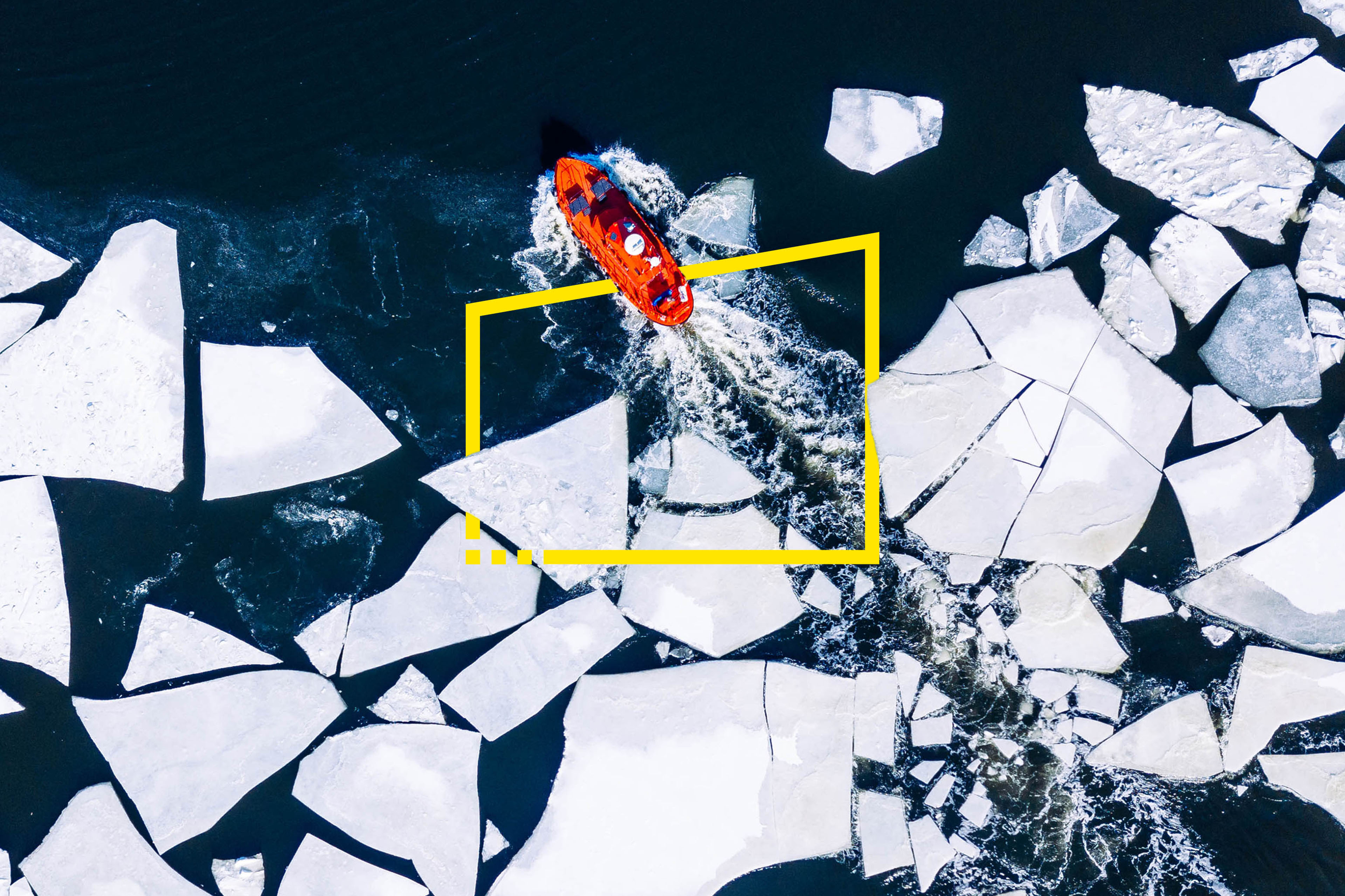 Aerial red ice breaker cracked ice baltic sea helsinki