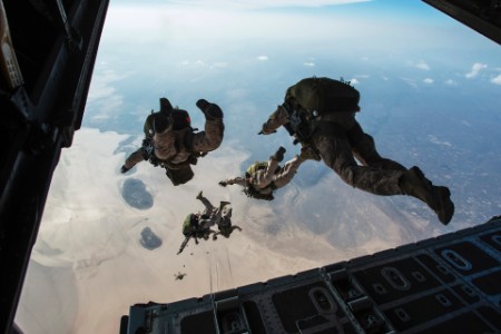 Military rescue man jumping 