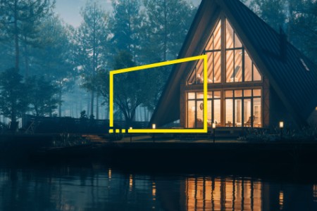 A triangular modern lake house