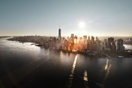 Aerial view of Manhattan New York at sunrise 