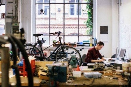Bicycle Workshop Technician Doing Administrative Work