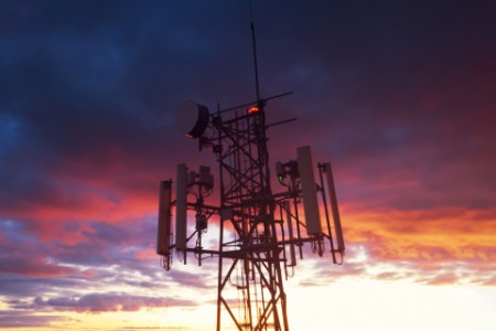 Aerial drone view of a cellular tower