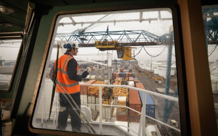 A worker at a shipping port