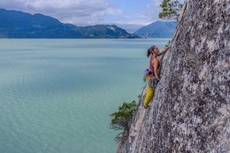 Woman rock climbing squamish canada