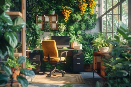 an office filled with plants