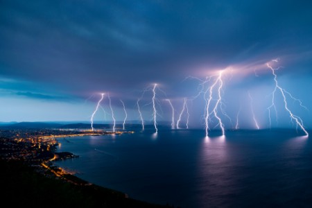 Trieste lightning strikes sea night