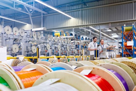 checking inventory multicolor spools fiber optics factory