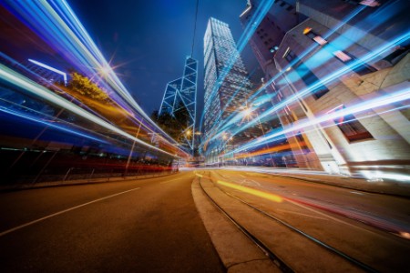 City Traffic Light Trail in Hong Kong