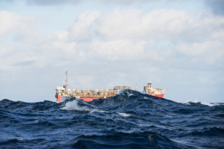 An offshore oil platform during rough sea