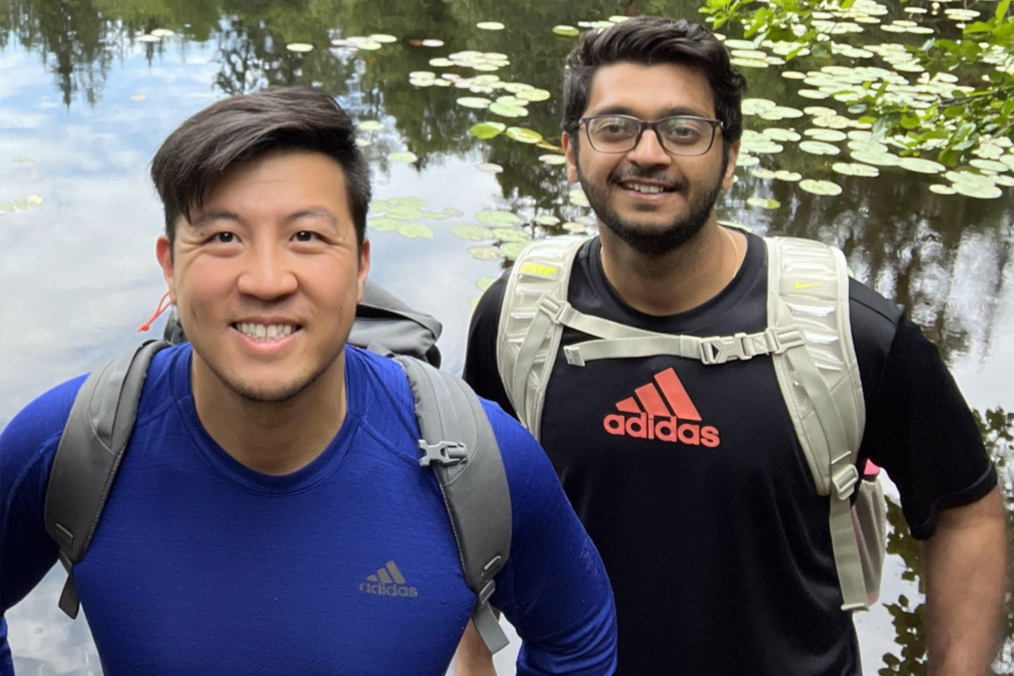 Two guys on a hike outside Oslo.