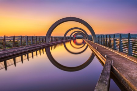 : Falkirk Wheel at sunset in UK