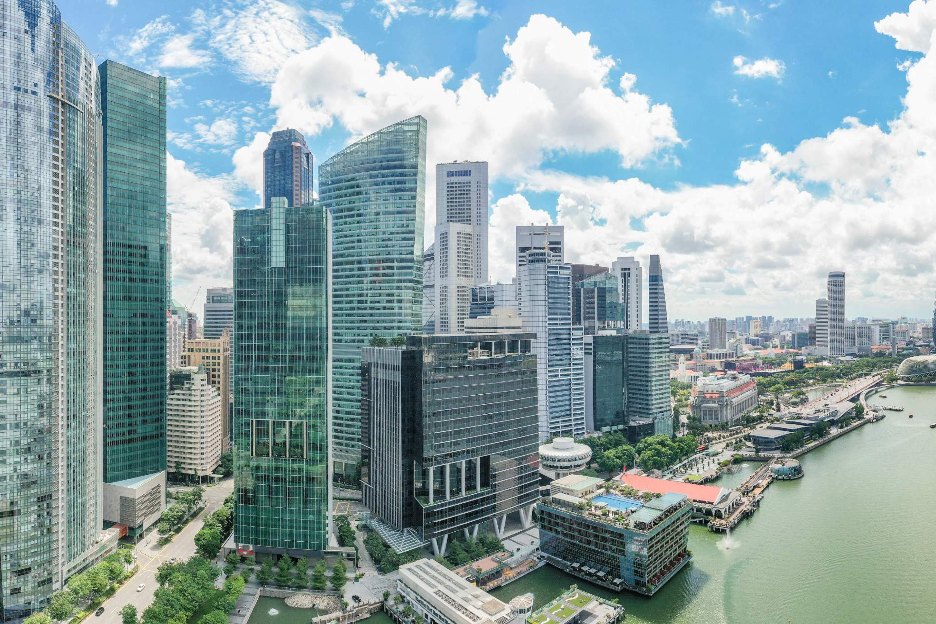 Aerial view of futuristic skyscrapers in Singapore