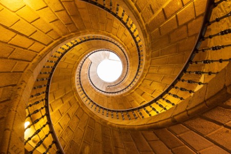 Low angle view straight up of a triple spiral staircase