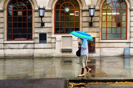 Woman carrying umbrella while walking