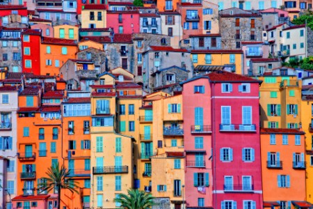 Detail scenic view of colorful houses in Provence village