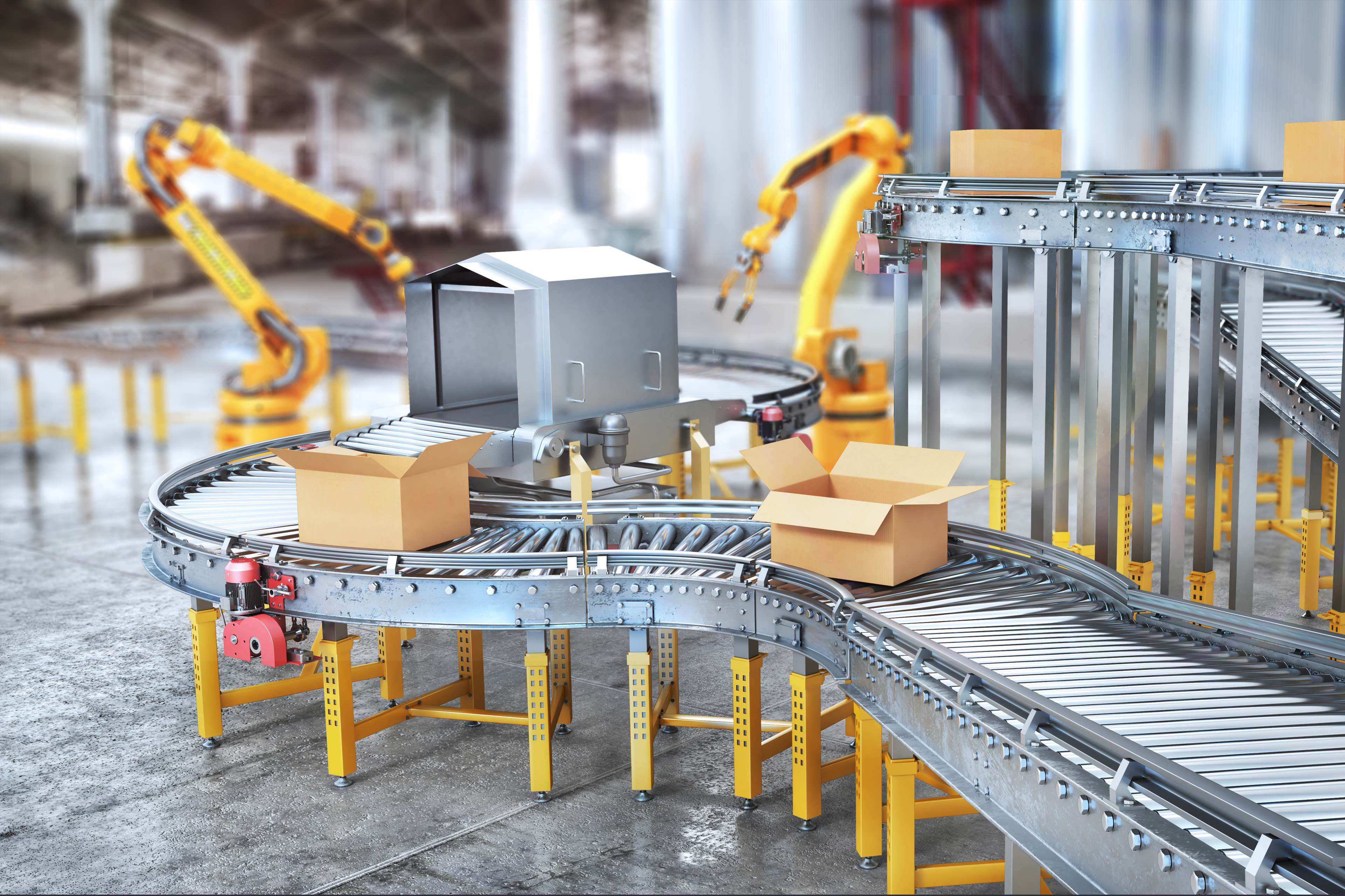 Conveyors on a blurred factory background