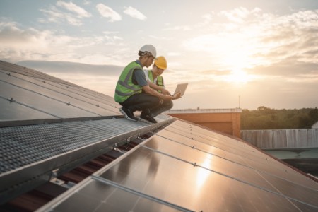 ey-service-engineer-checking-solar-cell-on-the-roof-for-maintenance-if-there-is-a-damaged-part