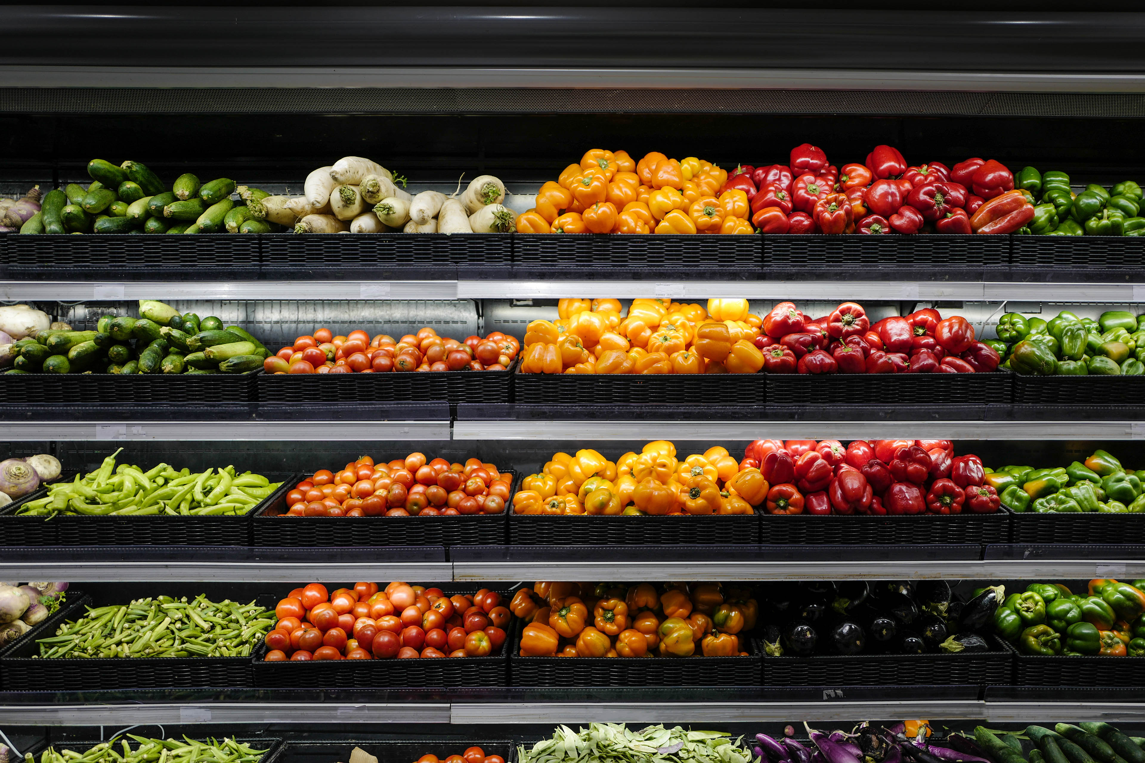 Supermarket organic vegetables shelf